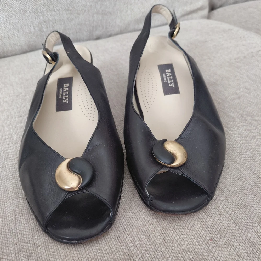 Bally Black and Gold Flats with Slingback Design